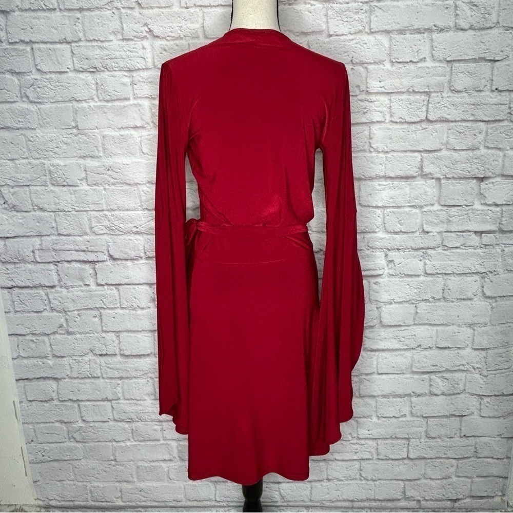 Abi Ferrin Red Bell Sleeve Wrap Dress - Picture 4 of 13